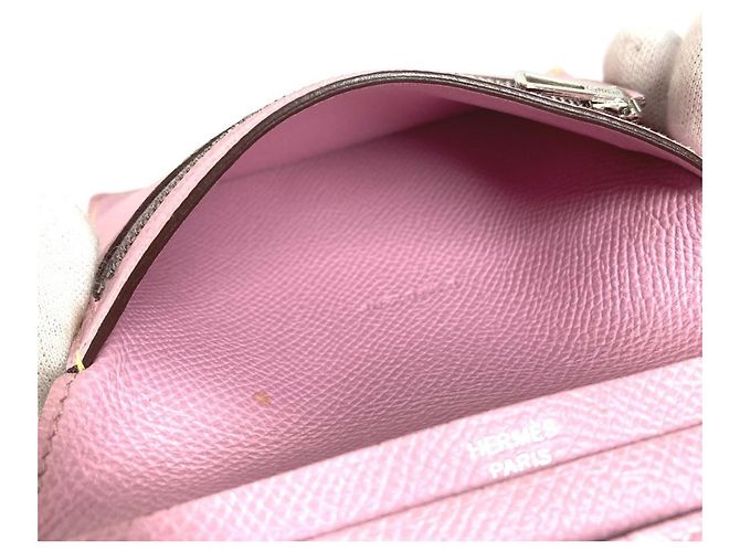 Portafoglio Hermès Bicolor Bearn Compact Verso H Logo Rosa Giallo - vista 11