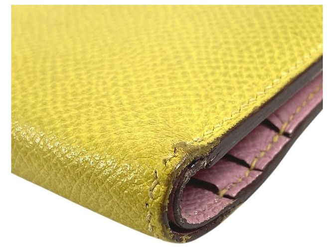 Portafoglio Hermès Bicolor Bearn Compact Verso H Logo Rosa Giallo - vista 6