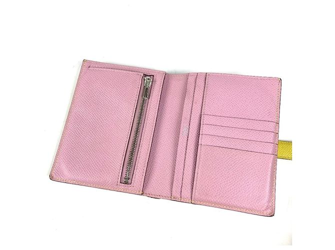 Portafoglio Hermès Bicolor Bearn Compact Verso H Logo Rosa Giallo - vista 9