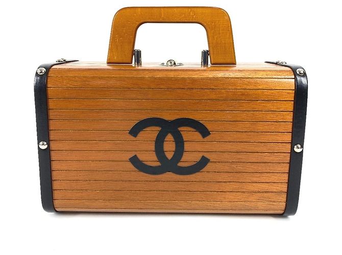 Vanity Beauty case Chanel Vintage CC Coco Mark Logo Marrone Nero - vista 2