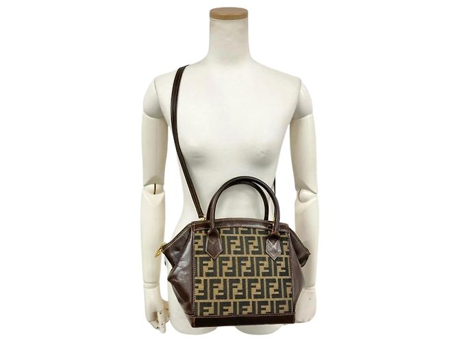 Borsa Fendi Zucca marrone in pelle e jacquard - vista 14