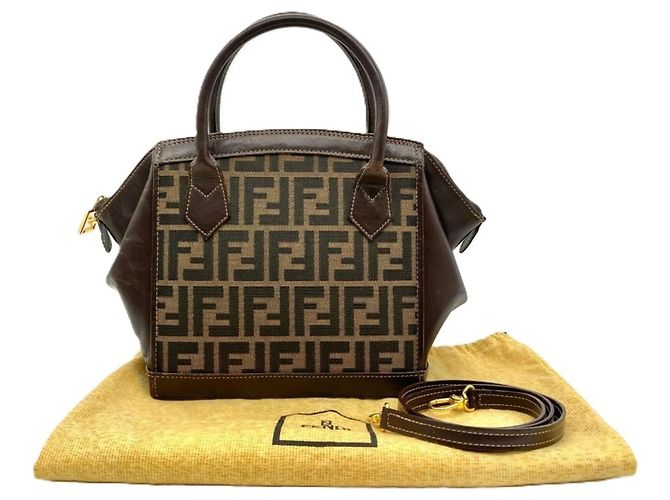 Borsa Fendi Zucca marrone in pelle e jacquard - vista 15