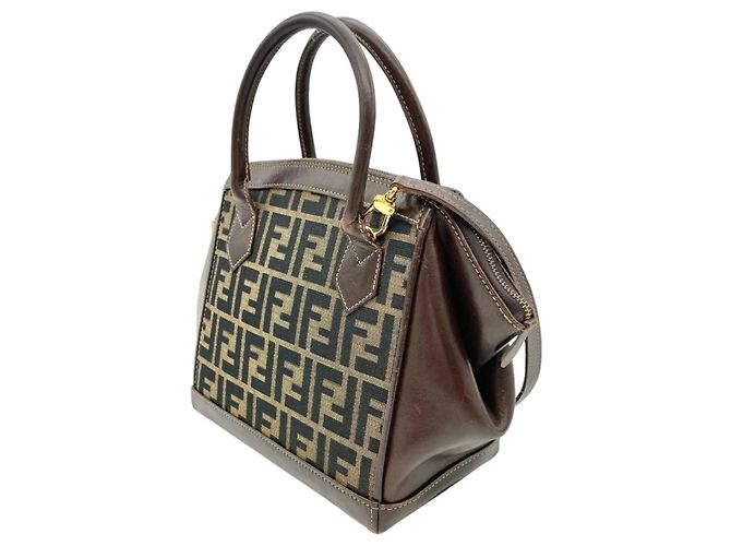 Borsa Fendi Zucca marrone in pelle e jacquard - vista 2