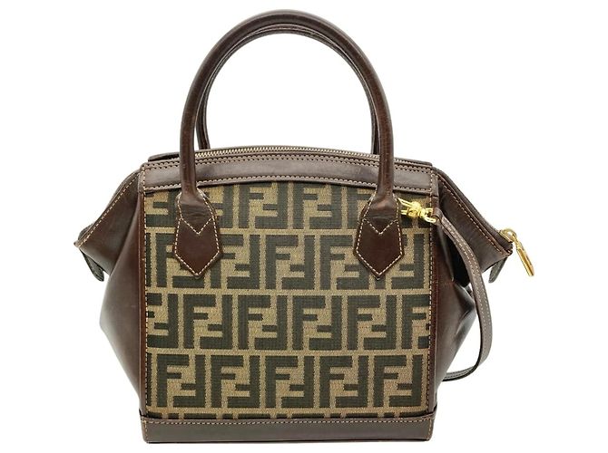Borsa Fendi Zucca marrone in pelle e jacquard - vista 3