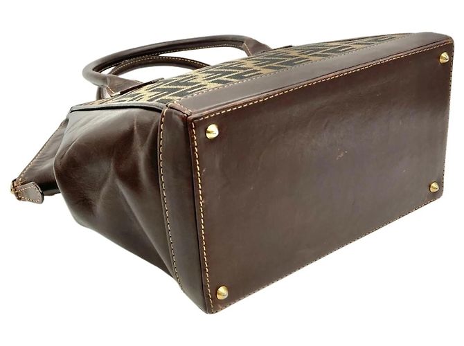 Borsa Fendi Zucca marrone in pelle e jacquard - vista 4