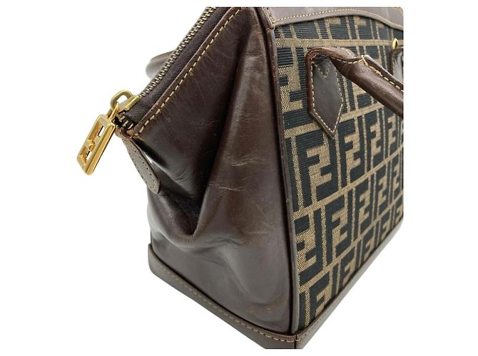 Borsa Fendi Zucca marrone in pelle e jacquard - vista 6