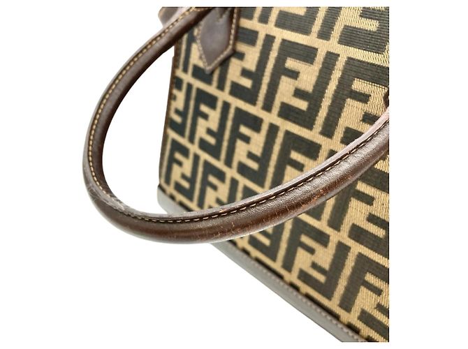 Borsa Fendi Zucca marrone in pelle e jacquard - vista 8