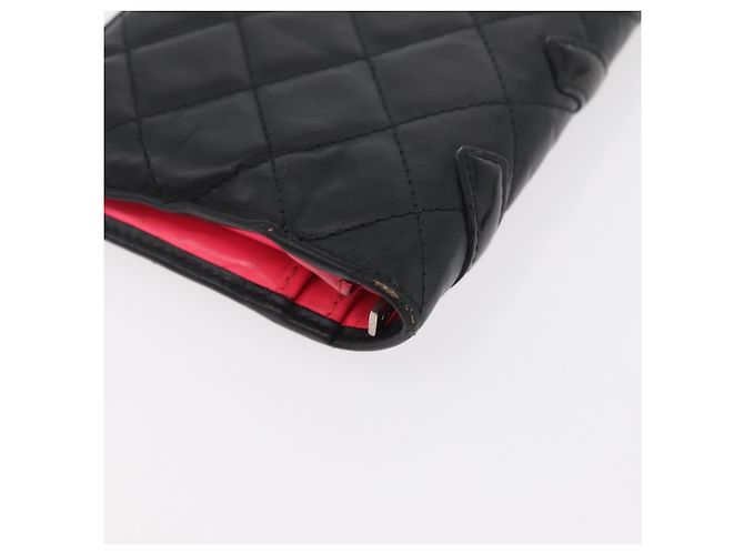 CHANEL Cambon Line Long Wallet Lamb Skin Black CC Auth 176414 Nero - vista 11