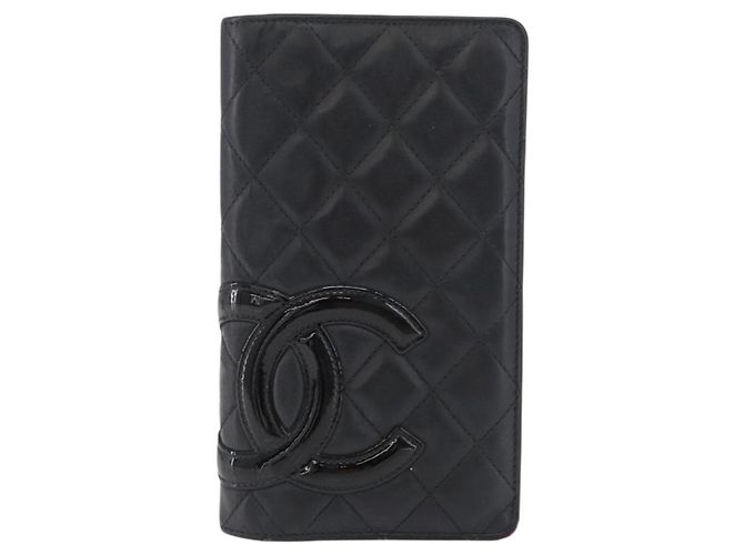 CHANEL Cambon Line Long Wallet Lamb Skin Black CC Auth 176414 Nero - vista 2