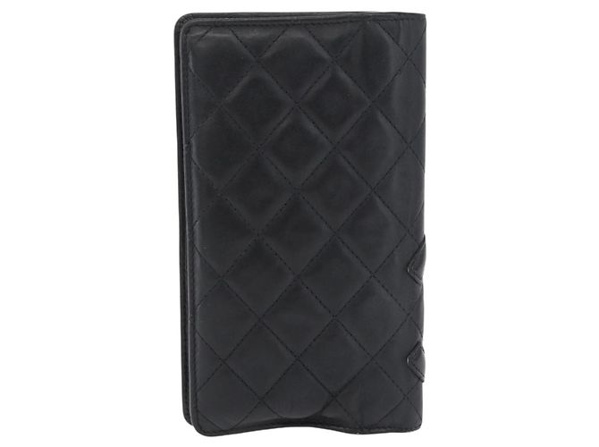 CHANEL Cambon Line Long Wallet Lamb Skin Black CC Auth 176414 Nero - vista 3