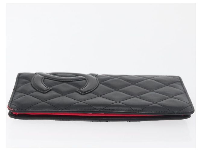 CHANEL Cambon Line Long Wallet Lamb Skin Black CC Auth 176414 Nero - vista 4
