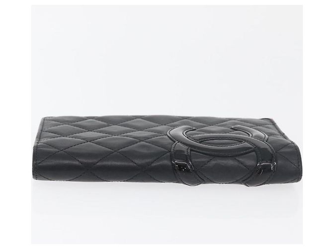 CHANEL Cambon Line Long Wallet Lamb Skin Black CC Auth 176414 Nero - vista 5