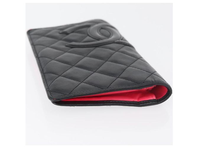 CHANEL Cambon Line Long Wallet Lamb Skin Black CC Auth 176414 Nero - vista 6