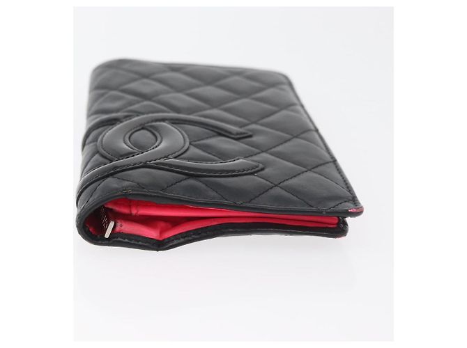 CHANEL Cambon Line Long Wallet Lamb Skin Black CC Auth 176414 Nero - vista 7