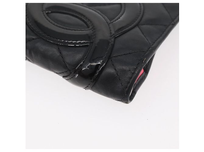 CHANEL Cambon Line Long Wallet Lamb Skin Black CC Auth 176414 Nero - vista 8