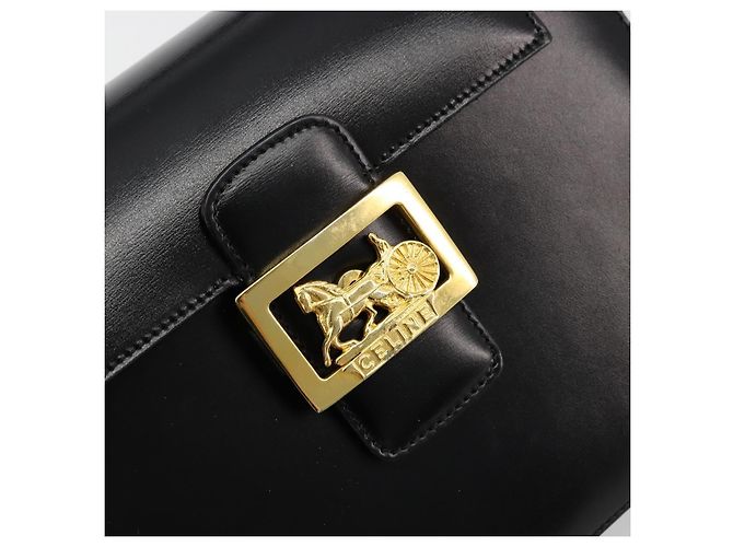 Céline Borsa CELINE Horse Carriage in pelle nera e oro Auth 179139 Nero D'oro - vista 14