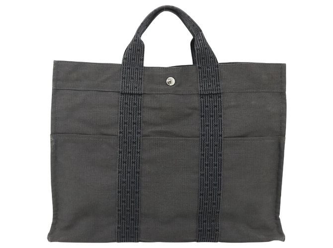 Hermès HERMES Her Line MM Handtasche Canvas Grau Silber Authentisch 179155A Braun - Ansicht 2