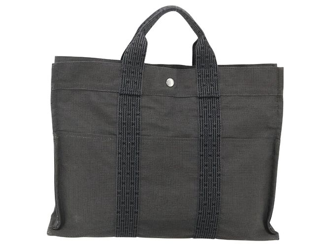 Hermès HERMES Her Line MM Handtasche Canvas Grau Silber Authentisch 179155A Braun - Ansicht 3