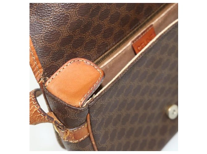 Céline Borsa a tracolla CELINE Macadam Canvas PVC Pelle Marrone Oro Auth ep14625 D'oro - vista 15