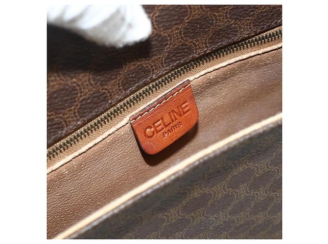 Céline Borsa a tracolla CELINE Macadam Canvas PVC Pelle Marrone Oro Auth ep14625 D'oro - vista 17