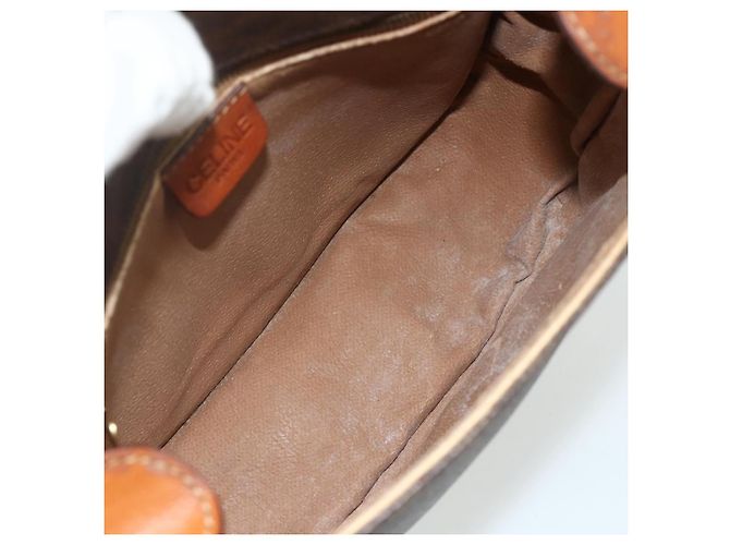 Céline Borsa a tracolla CELINE Macadam Canvas PVC Pelle Marrone Oro Auth ep14625 D'oro - vista 18