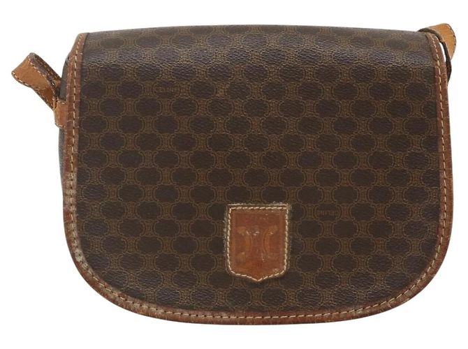 Céline Borsa a tracolla CELINE Macadam Canvas PVC Pelle Marrone Oro Auth ep14625 D'oro - vista 2