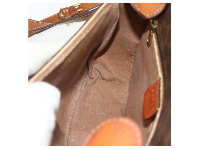 Céline Borsa a tracolla CELINE Macadam Canvas PVC Pelle Marrone Oro Auth ep14625 D'oro - vista 20