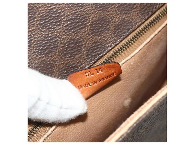 Céline Borsa a tracolla CELINE Macadam Canvas PVC Pelle Marrone Oro Auth ep14625 D'oro - vista 23