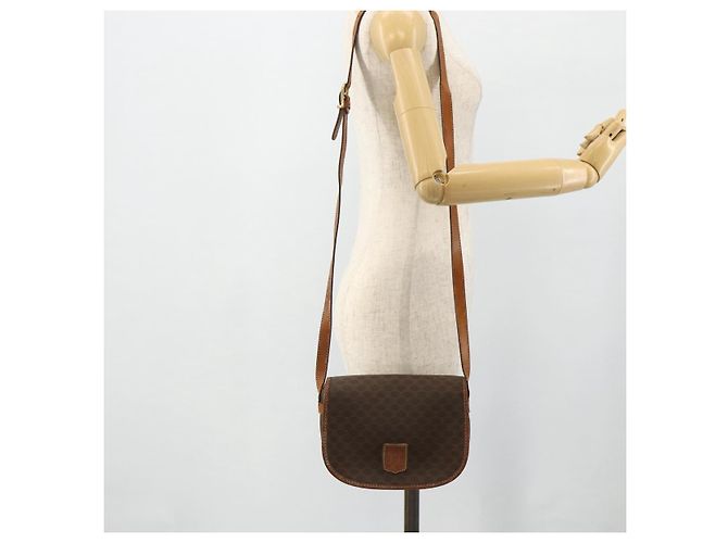 Céline Borsa a tracolla CELINE Macadam Canvas PVC Pelle Marrone Oro Auth ep14625 D'oro - vista 24
