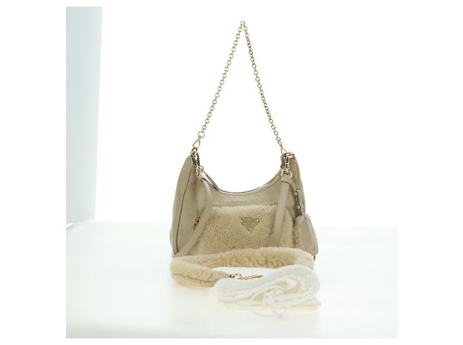 Borsa a Spalla con Catena PRADA Nylon 3way Beige Oro Auth 179052V D'oro - vista 12