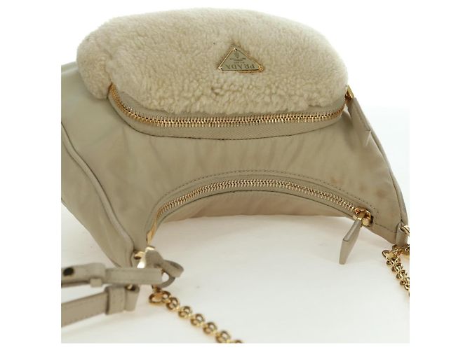 Borsa a Spalla con Catena PRADA Nylon 3way Beige Oro Auth 179052V D'oro - vista 14