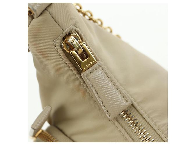 Borsa a Spalla con Catena PRADA Nylon 3way Beige Oro Auth 179052V D'oro - vista 27