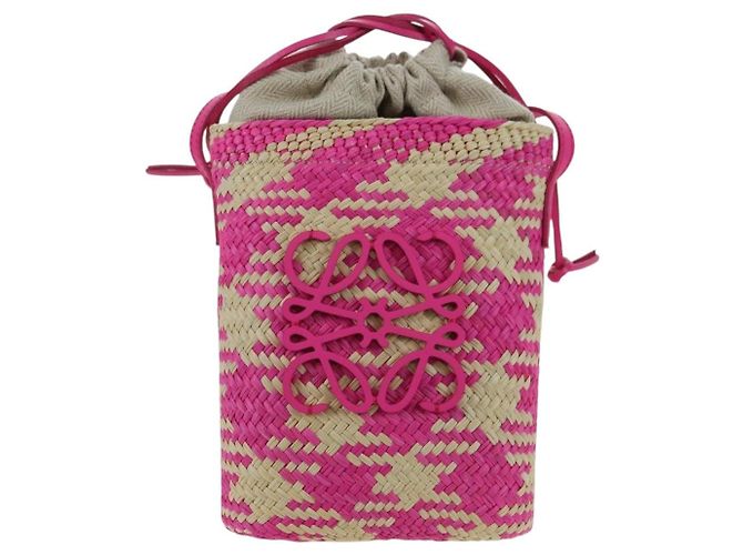 Borsa a tracolla LOEWE Anagram in rafia rosa Auth 178517SAM - vista 13