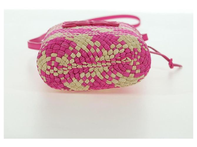 Borsa a tracolla LOEWE Anagram in rafia rosa Auth 178517SAM - vista 5
