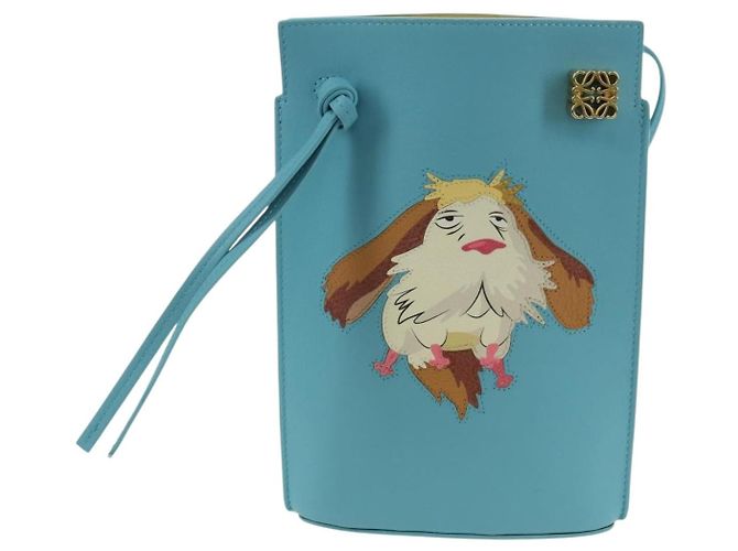LOEWE × Ghibli Howl's Moving Castle Dice Pocket Hin Leather Blue Auth 167311SM D'oro Blu chiaro - vista 13