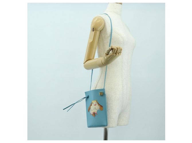 LOEWE × Ghibli Howl's Moving Castle Dice Pocket Hin Leather Blue Auth 167311SM D'oro Blu chiaro - vista 24