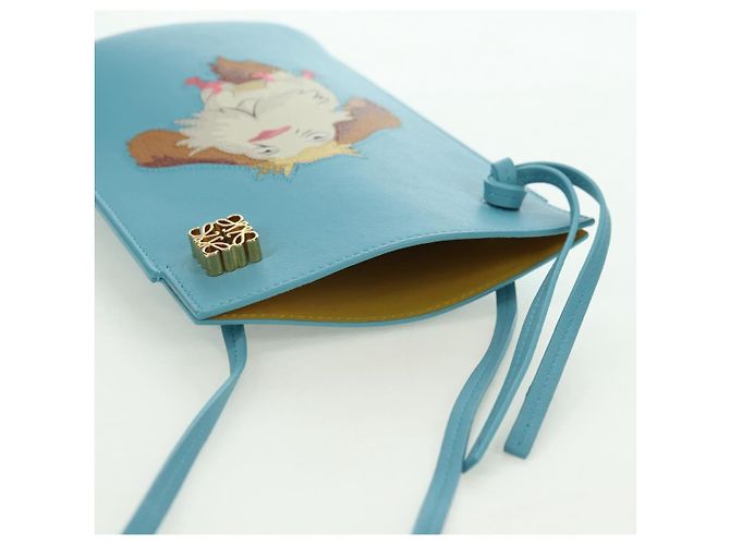 LOEWE × Ghibli Howl's Moving Castle Dice Pocket Hin Leather Blue Auth 167311SM D'oro Blu chiaro - vista 7