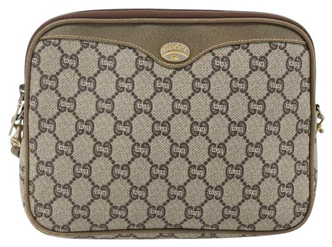 Bolsa de Ombro GUCCI GG Plus Supreme PVC Bege Ouro Auth 180113 Dourado - vista 2