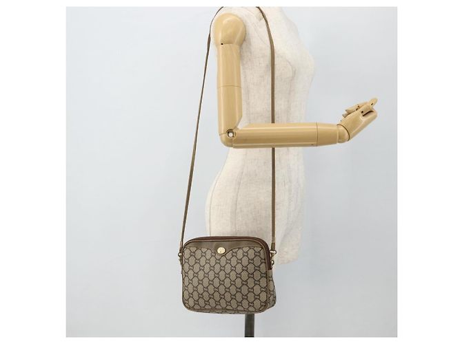 Bolsa de Ombro GUCCI GG Plus Supreme PVC Bege Ouro Auth 180113 Dourado - vista 20