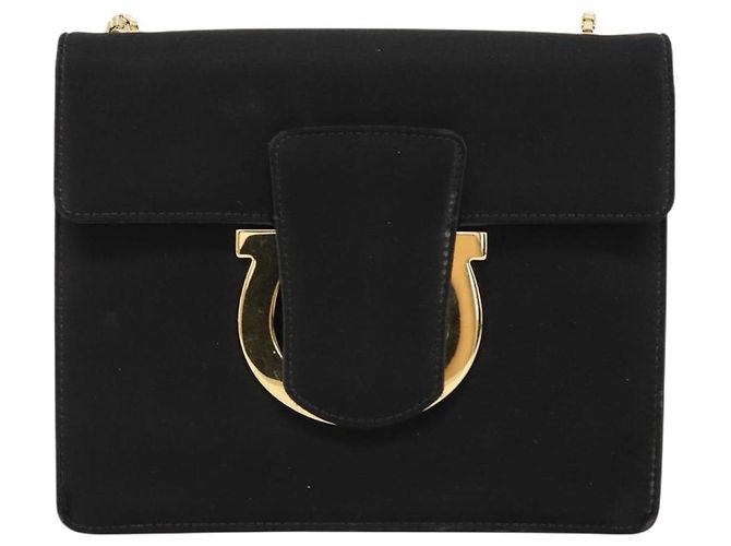 Borsa a Spalla Salvatore Ferragamo Gancini in Satin Nero e Oro Auth 179087 D'oro - vista 2