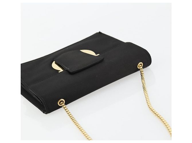 Borsa a Spalla Salvatore Ferragamo Gancini in Satin Nero e Oro Auth 179087 D'oro - vista 6
