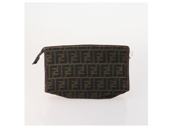 FENDI Zucchino Canvas Zucca Canvas Pecan Canvas Bag PVC 3 Set Auth bs35110 Marrone Nero - vista 10