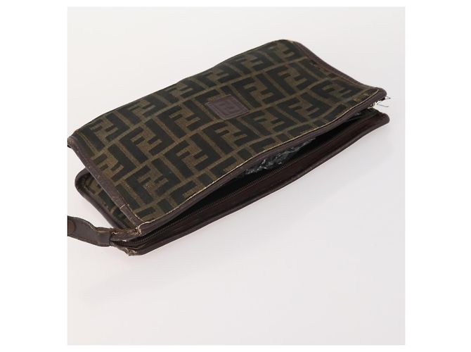 FENDI Zucchino Canvas Zucca Canvas Pecan Canvas Bag PVC 3 Set Auth bs35110 Marrone Nero - vista 12
