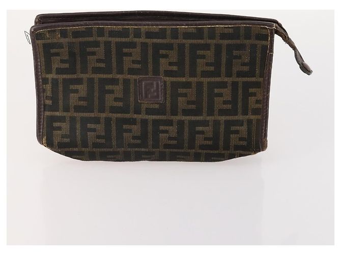 FENDI Zucchino Canvas Zucca Canvas Pecan Canvas Bag PVC 3 Set Auth bs35110 Marrone Nero - vista 9