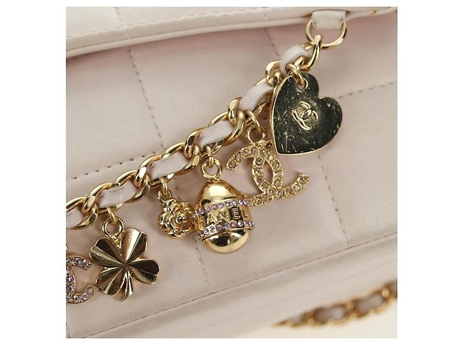 CHANEL Choco Bar Icon Chain Shoulder Bag Lamb Skin Gold Pink CC Auth 179351SV Rosa Dourado - vista 17