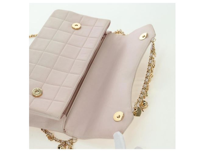 CHANEL Choco Bar Icon Chain Shoulder Bag Lamb Skin Gold Pink CC Auth 179351SV Rosa Dourado - vista 20