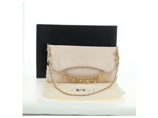 CHANEL Choco Bar Icon Chain Shoulder Bag Lamb Skin Gold Pink CC Auth 179351SV Rosa Dourado - vista 31