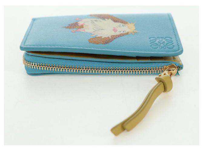 LOEWE �~ Ghibli Howl's Compact Zip Wallet Hin Leather Light Blue Auth 167304SM Blu chiaro - vista 3