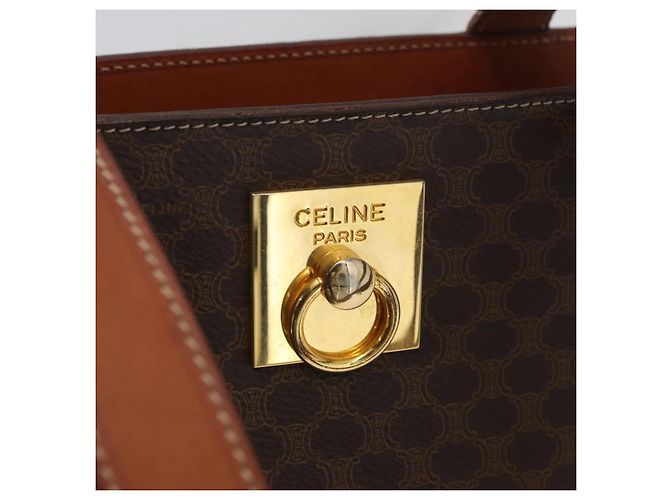 Céline CELINE Macadam Canvas Tote Bag PVC Leder Braun Gold Authentisch 180188 Golden - Ansicht 15