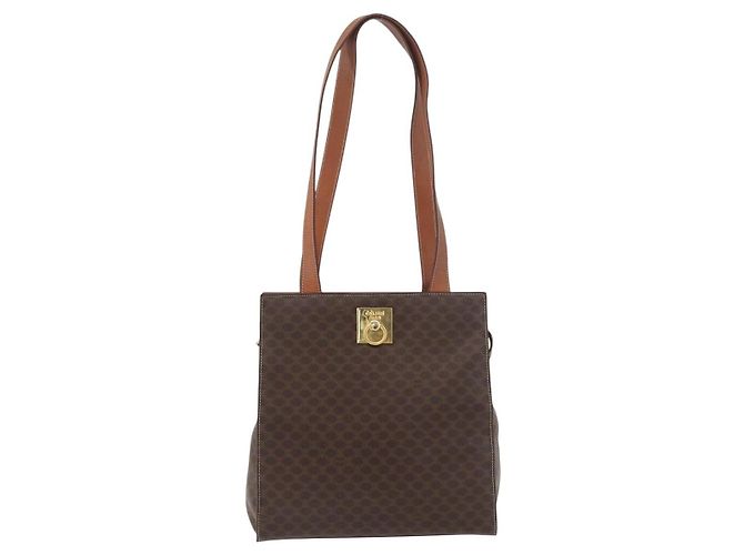 Céline CELINE Macadam Canvas Tote Bag PVC Leder Braun Gold Authentisch 180188 Golden - Ansicht 2